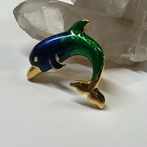 Colorful enamel dolphin brooch